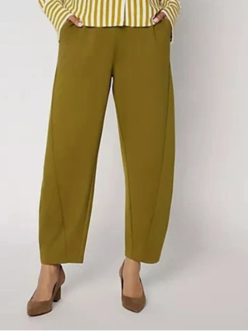 Carla Rockmore Collection Barrel Leg Ponte Pants-Olive-Petite XXS-NEW-A731300